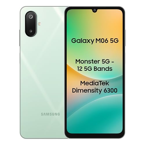 Samsung Galaxy M06 5G (Sage Green, 6GB RAM, 128 GB Storage) | MediaTek Dimensity 6300 | AnTuTu Score 422K+ | 12 5G Bands| 25W Fast Charging | 4 Gen. of OS Upgrades | Without Charger 1