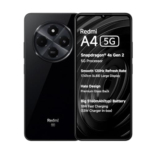 Redmi A4 5G (Starry Black, 4GB RAM, 64GB Storage) | Global Debut SD 4s Gen 2 | Segment Largest 6.88in 120Hz | 50MP Dual Camera | Free 33W Charger in Box 1