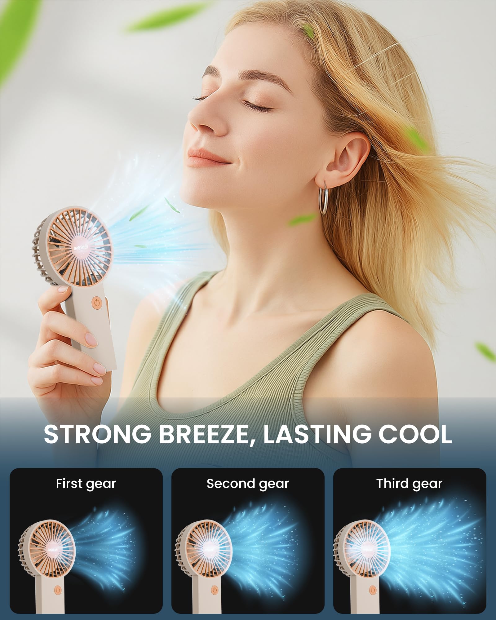 Salpido Mini Portable Handheld & Desktop Fan with Phone Holder, 3-Speed Adjustment, Type-C Charging (Cable Included), Silent Compact Travel Fan for Office, Desk, Home & Outdoor Use (SAL-TF01 - White) 6