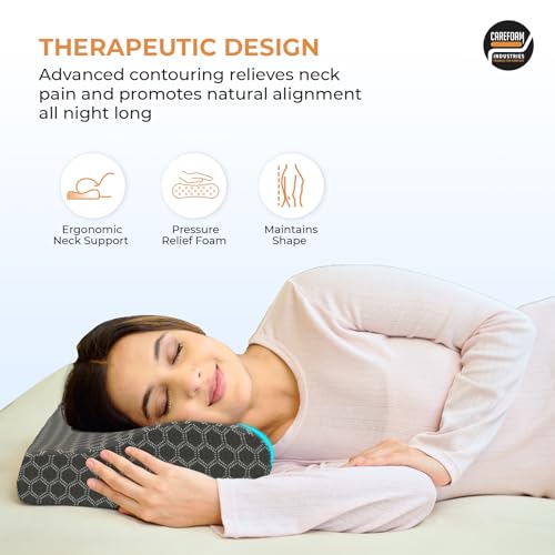 CareFoam Cooling Gel Memory Foam Cervical Neck Pillow | 2 Years Warranty | Pain Relief Sleep, Improves Posture Spinal Alignment, Neck Pain Relief |19 x 12 x 4 Inch| Black Jacquard Cover | Pack of 1 4