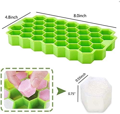 2 Pcs Ice Cube Trays Silicone Ice Cube Molds, Easy-Release and Flexible 37 Ice Trays BPA Free, for Whiskey Cocktail, Stackable and Safe Ice Honeycomb Small Cubes Fridge Bar Soft Tray (with Lid) (2) 3