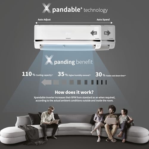 Hitachi 2 Ton Class 5 Star, 4-Way Swing, ice Clean, Xpandable+, Inverter Split AC (100% Copper, Dust Filter, 5500STXL RAS.V522PCBISH1, White) 2