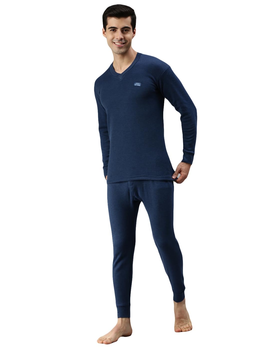Lux Cottswool Men's Cotton Thermal Set (COTT_Blue_FS_Vneck_TRO_Set_L-90) 1