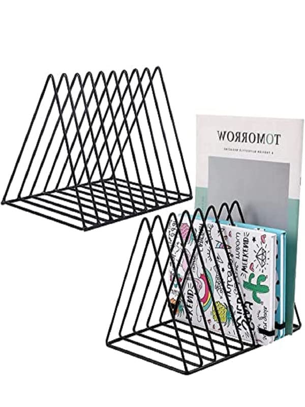 Zepdos Triangle Newspaper and Magazine Stand, Newspaper Rack, File Racks, Holder Desktop Iron Book Rack, Document Storage Rack for Table Office, Tabletop Desk File Organizer (Pack of 2) 1
