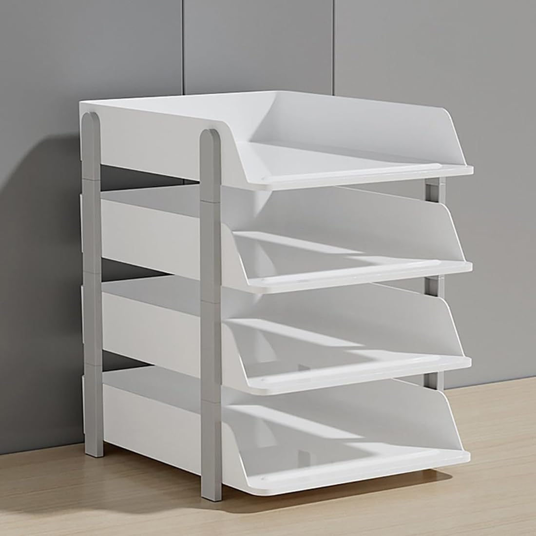 Cortina 4-Tier File Organizer, Premium Polystyrene Desk Rack, Foldable Document Holder with Dividers - Space-Saving Office & Home Paper Storage, Cloth organiser (Grey) 3