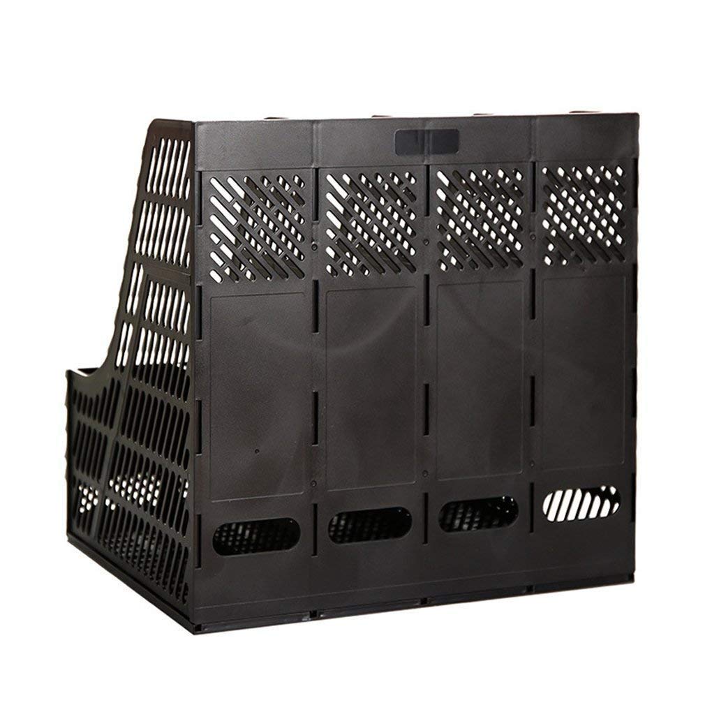 PRANIJ Desktop Magazine Holder Countertop Desk File Organizer 4 Compartments | Plastic Vertical File Dividers Book Holder & Cabinet Document Storage Rack (Black, Step Shelf) 6