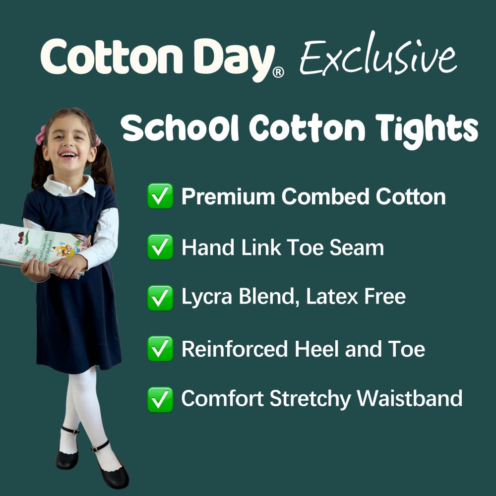 COTTON DAY 2 Pack Kids Girls School Dress Cotton Tights 6-8 Years (Navy Blue, Size 8) 3