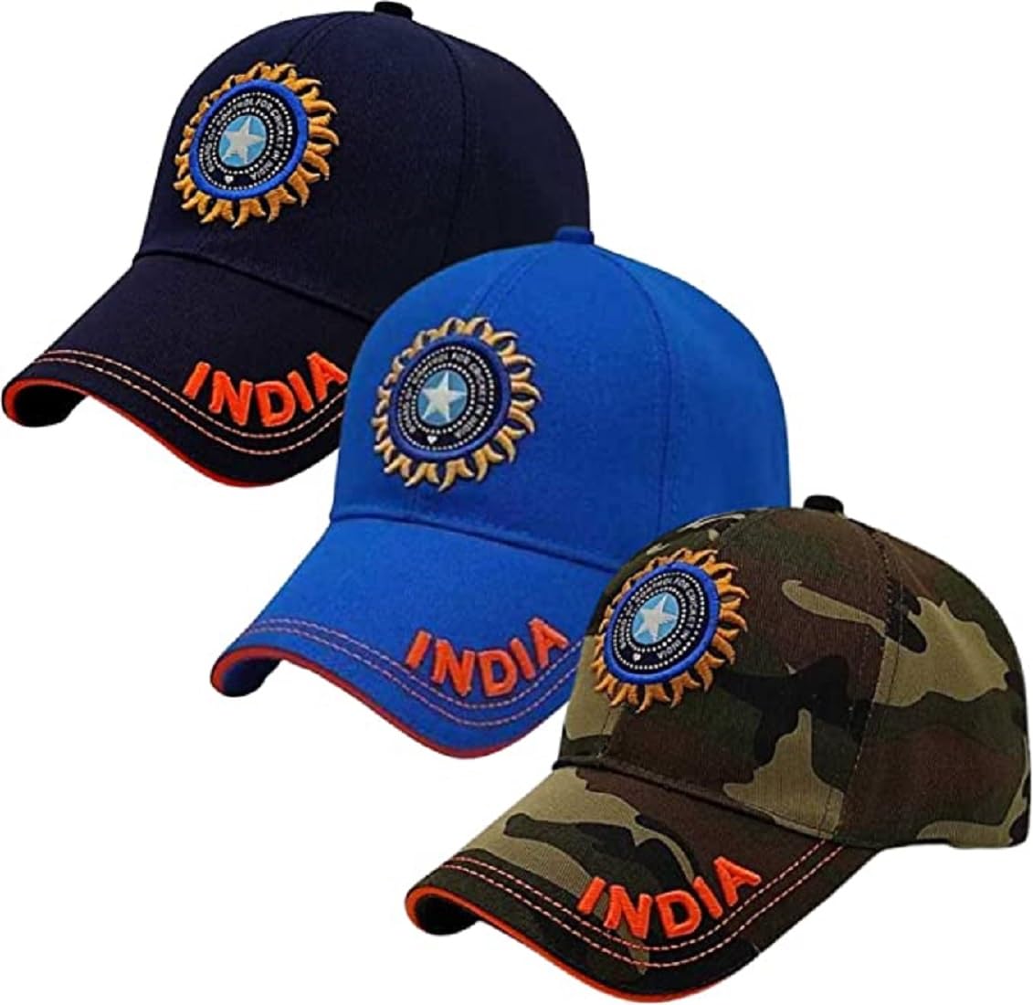 India Cricket Cap Original Quality Head Caps for Men Unisex Mens Cap Adjustable Buckle Caps Men women for All Sports Cricket Cap (multicolor+blue+black) 1