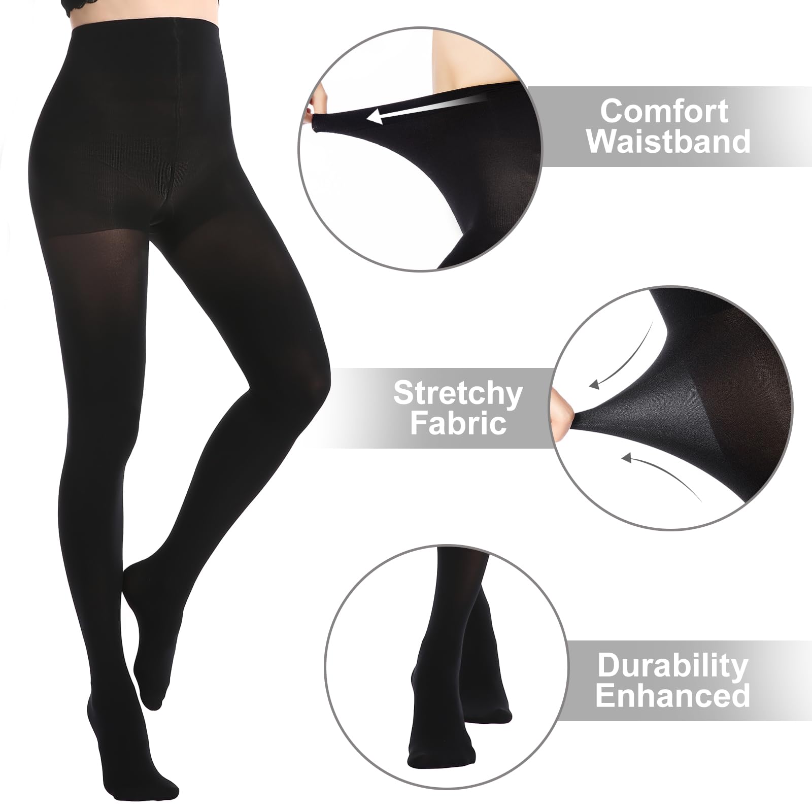 MANZI 2 Pairs Women's Opaque Control Top Tights Comfort Stretch 70 Denier Pantyhose Black Medium 5