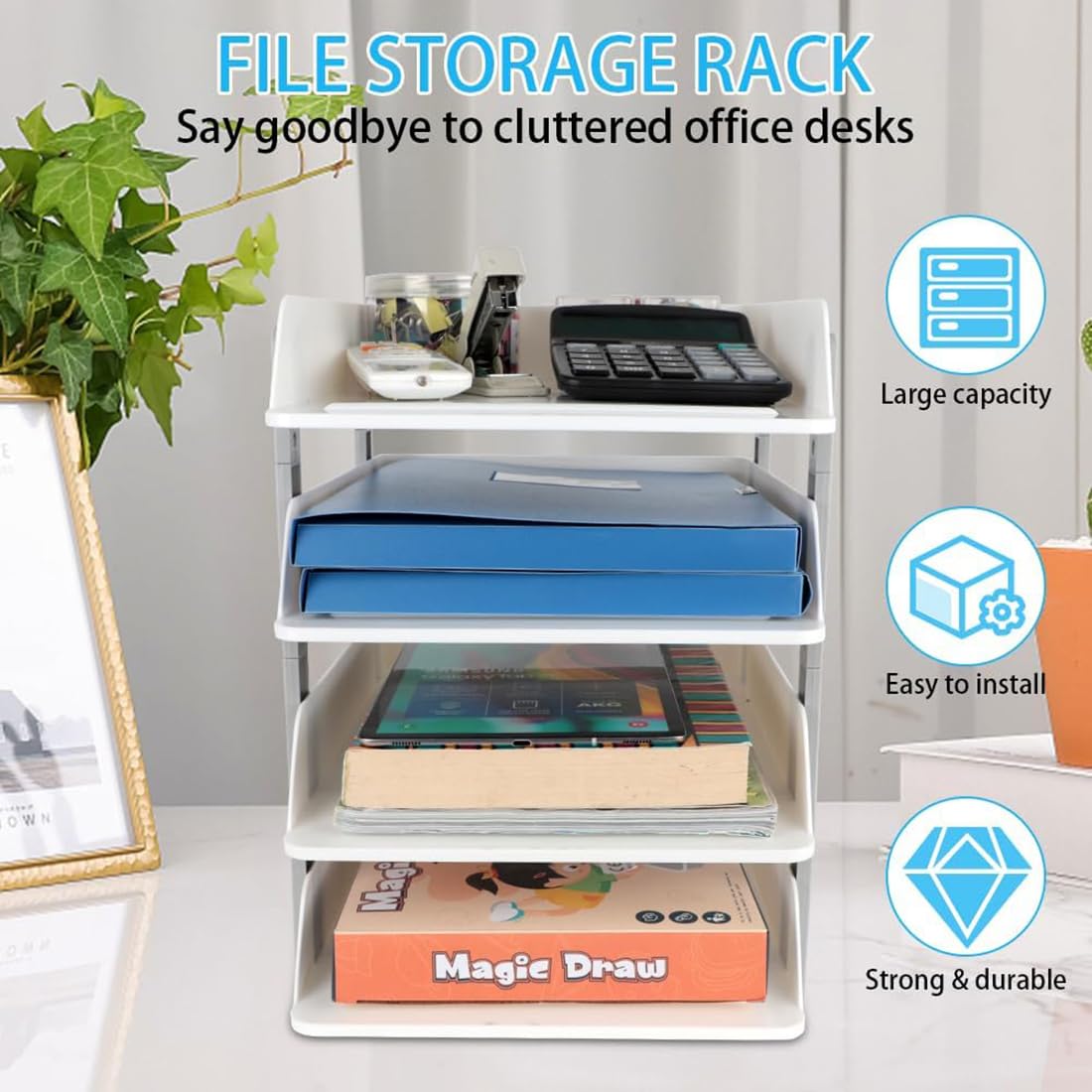 Cortina 4-Tier File Organizer, Premium Polystyrene Desk Rack, Foldable Document Holder with Dividers - Space-Saving Office & Home Paper Storage, Cloth organiser (Grey) 6