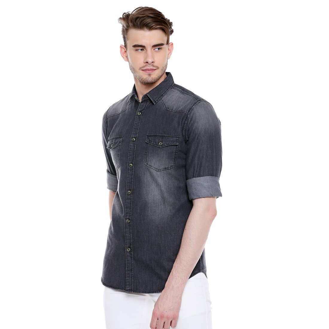 Dennis Lingo Men's Denim Grey Slim Fit Casual Shirt (C501_Grey_XL) 4