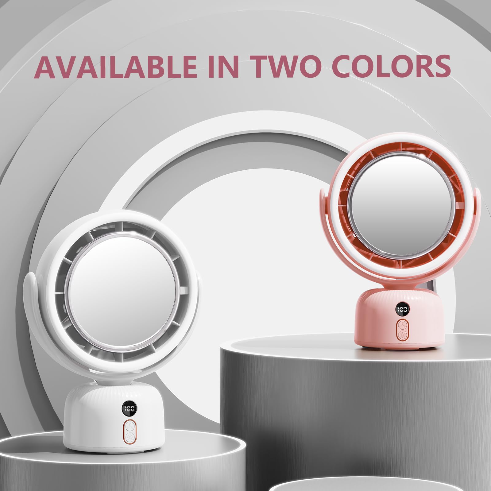 Rechargeable table Fan, Portable Fan with LED Makeup Mirror LED Vanity Mirror 5-Speed Quiet Cooling |Dimming led vanity mirror with light fan | USB-Powered Portable Fan For Home/Office/Outdoor (white) 3