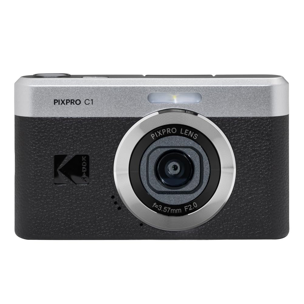 KODAK PIXPRO C1 Friendly Zoom Digital Camera - 13MP Compact Point and Shoot with 2.8” 180° Tilt LCD Flip Screen, Retro Vintage Design with 4X Zoom and 1080P Full HD Video for Travel, Vlogging, Black 1