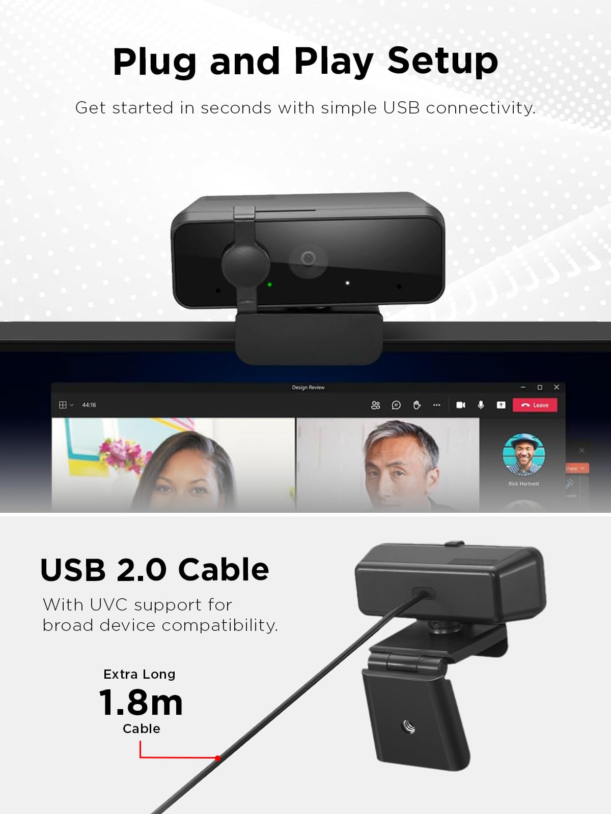 Lenovo Essential FHD Webcam Gen 2, Full HD, 1080p, Dual Microphones, 85 Degree FOV, 30 fps, USB-A Connection, Bulit-in Manual Privacy Shutter, Black 5