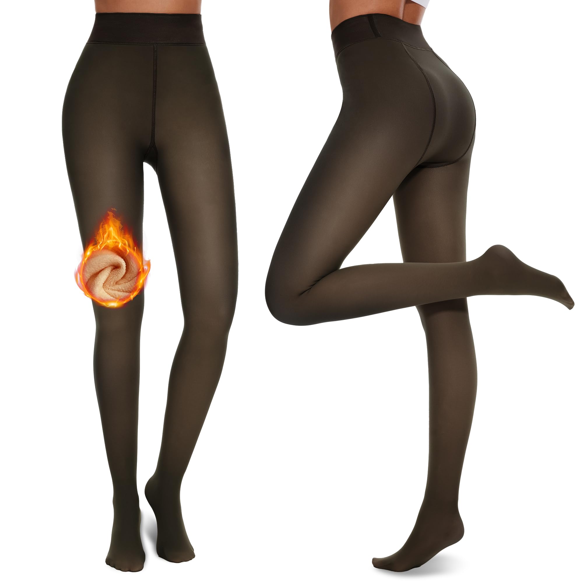 NexiEpoch 2 Pairs Fleece Lined Tights Women - Pantyhose Sheer Black Thick Dress Thermal Warm Fake Leggings for Winter 1