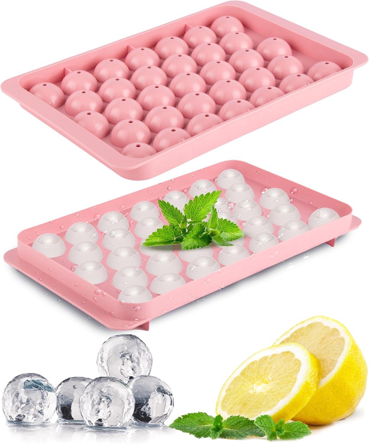 SAMEZONE Plastic Reusable Flexible Round Ice Cube Trays, 33 Cavity Mini Round Ice Plastic Tray Molds for Whiskey & Cocktails, Keep Drinks Chilled Ice Cube Trays for Freezer Multicolor (Pack of 2) 3