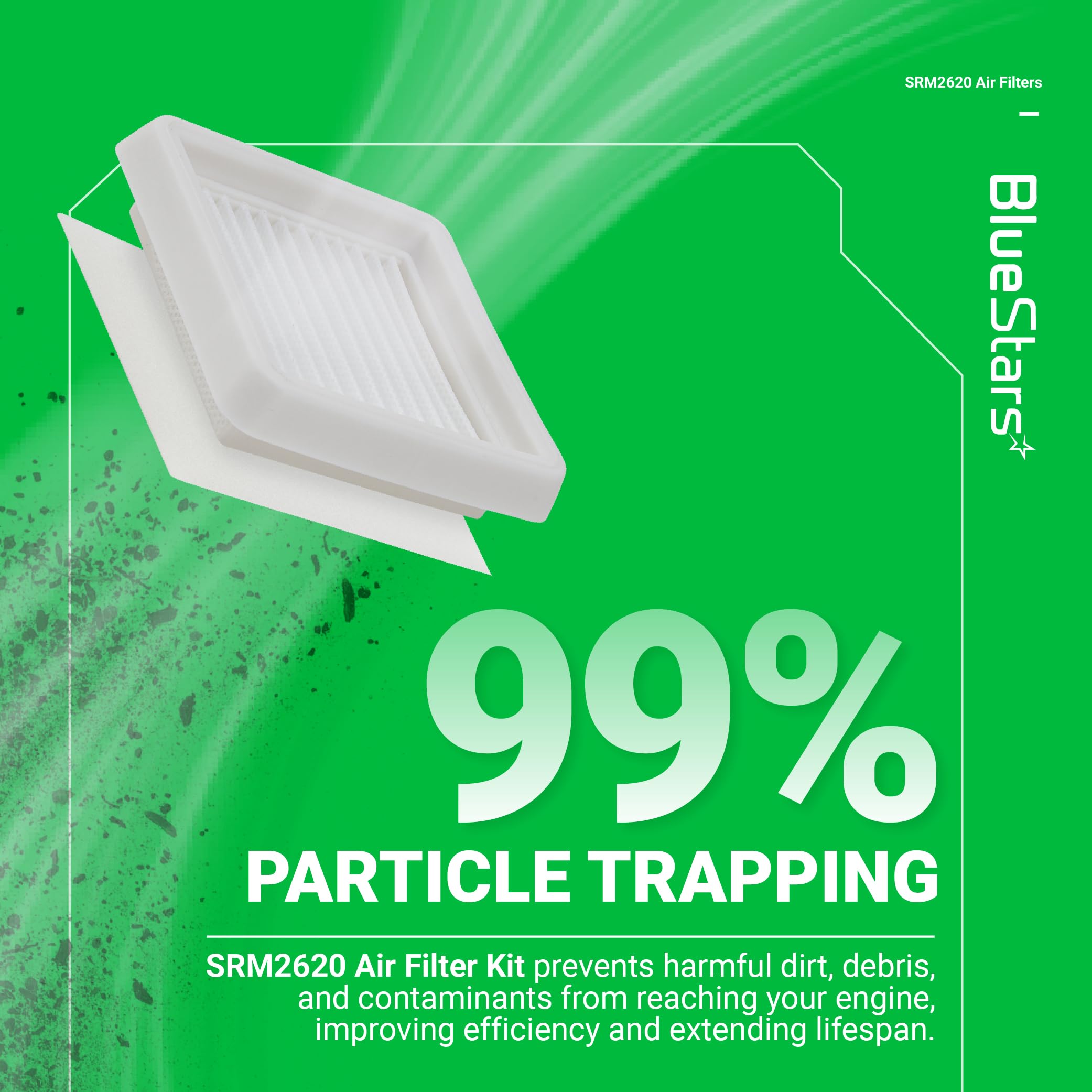BlueStars SRM-2620 Air Filter - Compatible with Echo BRD-2620 PAS-2620 SRM-3020 A226002030 A226002040 Shindaiwa AH262 T262X LE262 EB262 C302 T302X Trimmer Brushcutter SRM 2620 Fuel Filter Spark Plug 5