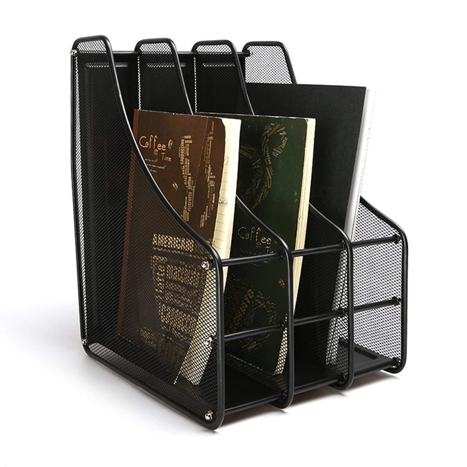 GLIVE (LABEL) 3 Grid File Organizer Rack,Vertical 3 Compartment Office Desk Shelf Folder Holder for Documents, Magazines, Notebooks 1