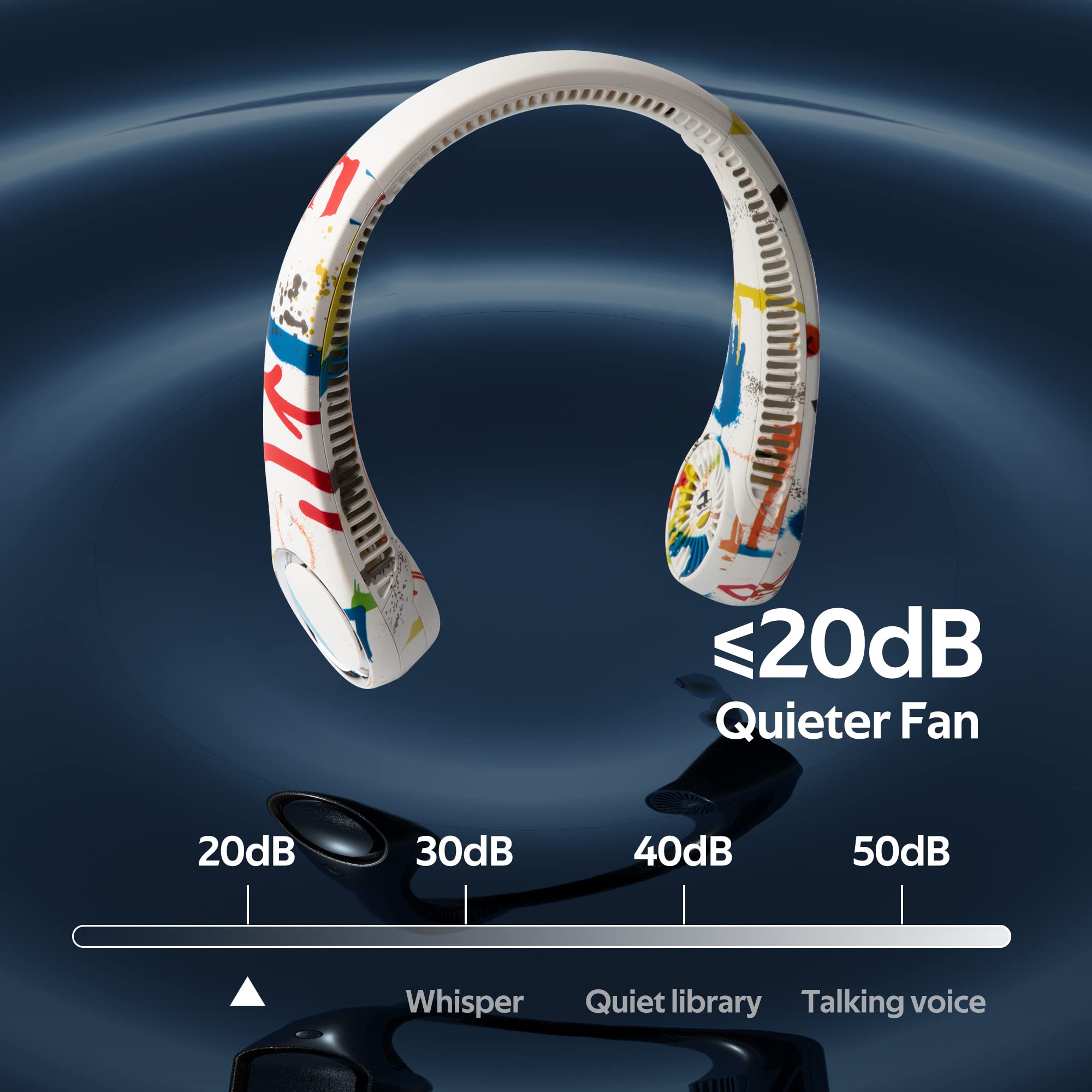 Portable Neck Fan, Hands Free Bladeless Fan, 360° Cooling Personal Fan,Wearable Quiet Fan for Outdoor Indoor, Birthday Gifts for Men Women Mom Dad, 4000mAh Battery USB Rechargeable（White Graffiti） 5