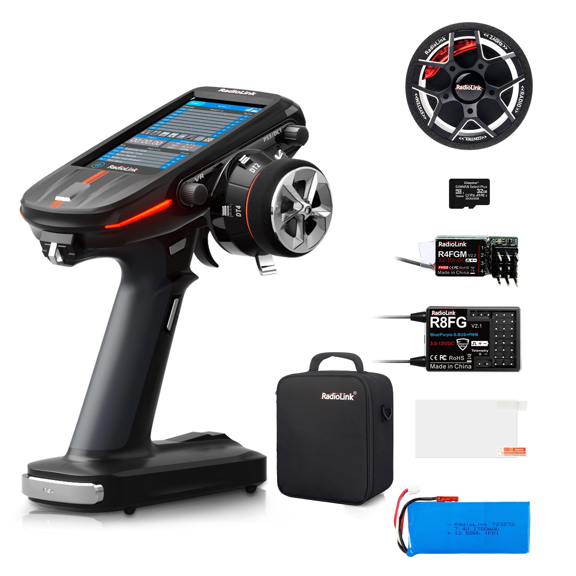 Radiolink RC8X 8 CH2.4G RC Transmitter and R8FG&R4FGM V2.2 Gyro Receiver, and Handwheel Replacement, Telemetry Surface Remote Controller, 4.3" IPS Touch FPV Screen for RC Crawler/Drifting/Cars/Boats 1