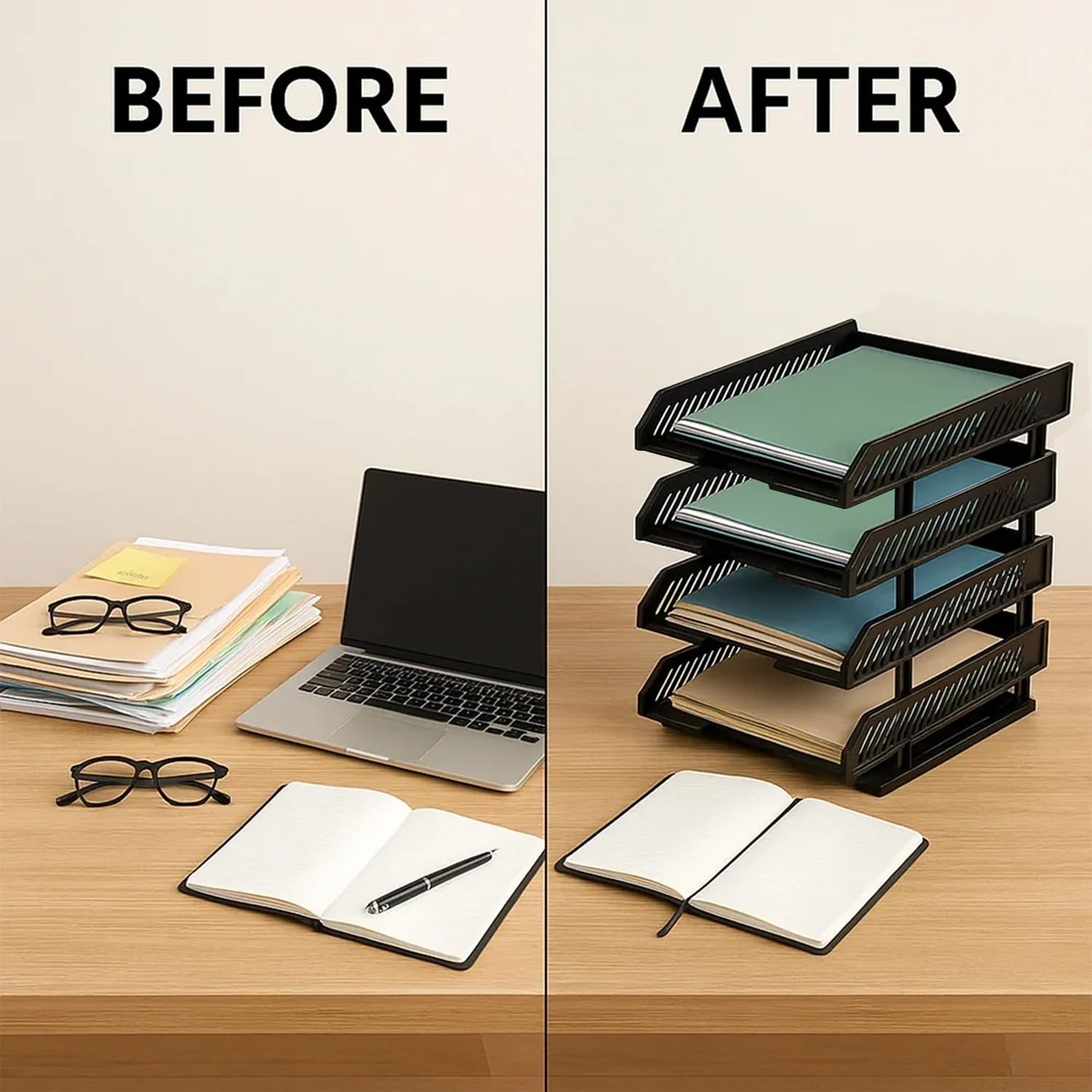 Oblivion Multifunctional Tiered Shelf Freestanding File Rack With Drawers-4-Layer Desktop Storage Organizer For Office Supplies,Adjustable For A4/Letter Size,Sturdy & Space-Saving For Home Or Office 6