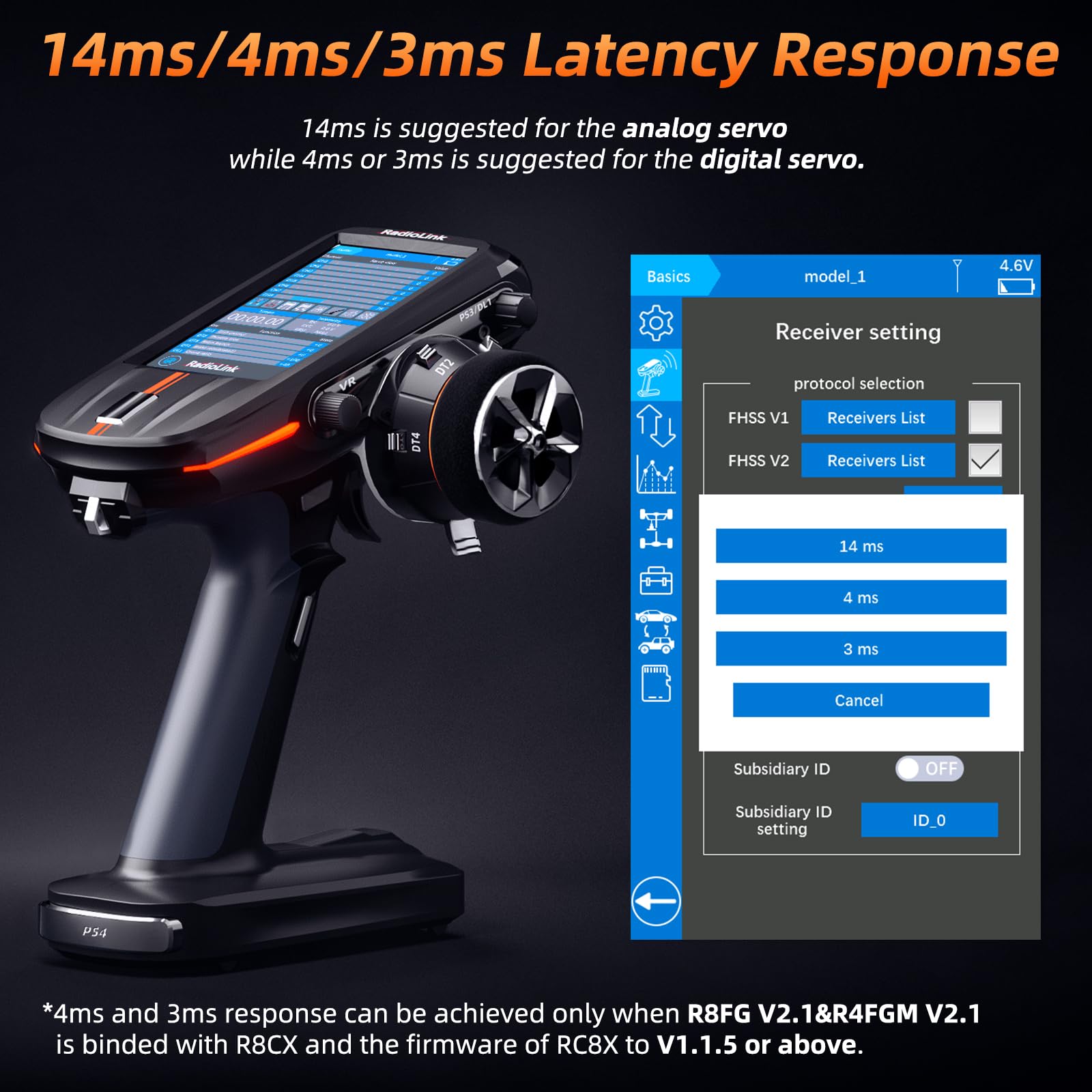 Radiolink RC8X 8 Channels 2.4G RC Transmitter, 2*R8FG V2.1& 1*R4FGM V2.2 Gyro Receivers, 4.3" Touch Screen, Voltage Telemetry Surface Remote Controller, 200 Models for RC Crawler/Drifting/Cars/Boat 3