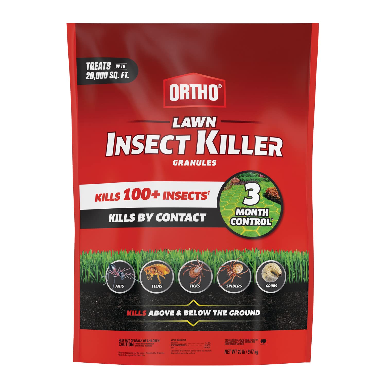 Ortho Lawn Insect Killer Granules: Treats up to 20,000 sq. ft., For Yard, Garden & Landscapes, Works on Listed Ants, Spiders, Fleas & Ticks, 20 lbs. 1