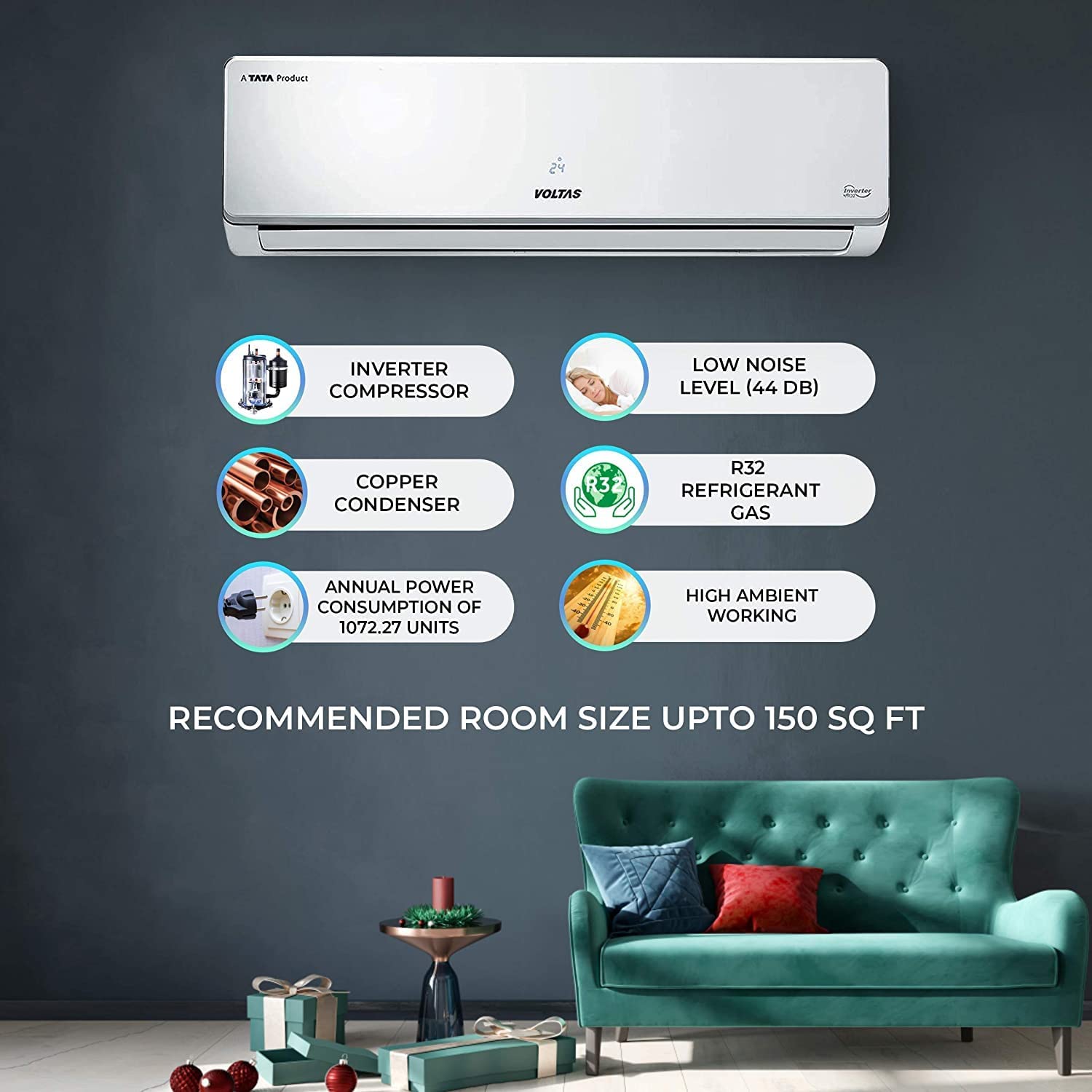 Voltas 1.5 Ton Inverter 3 Star Split AC (183V CAZZ, R-32, White) 2