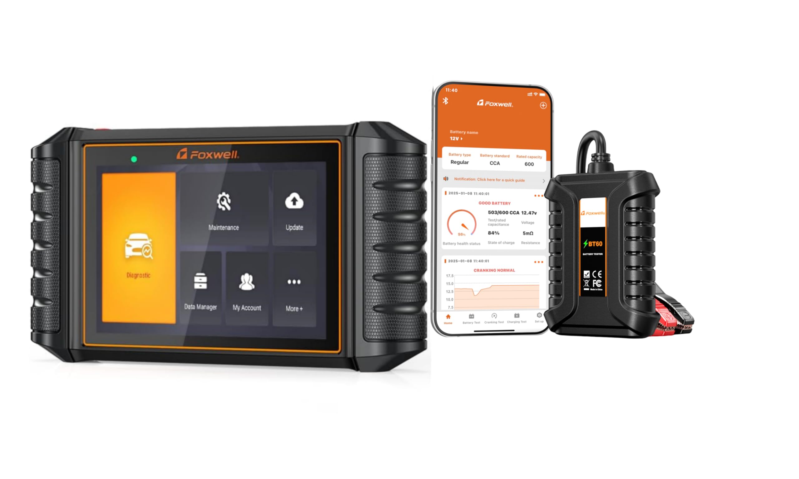 FOXWELL NT726 OBD2 Scanner with FOXWELL BT60 6V 12V Car Battery Tester 1