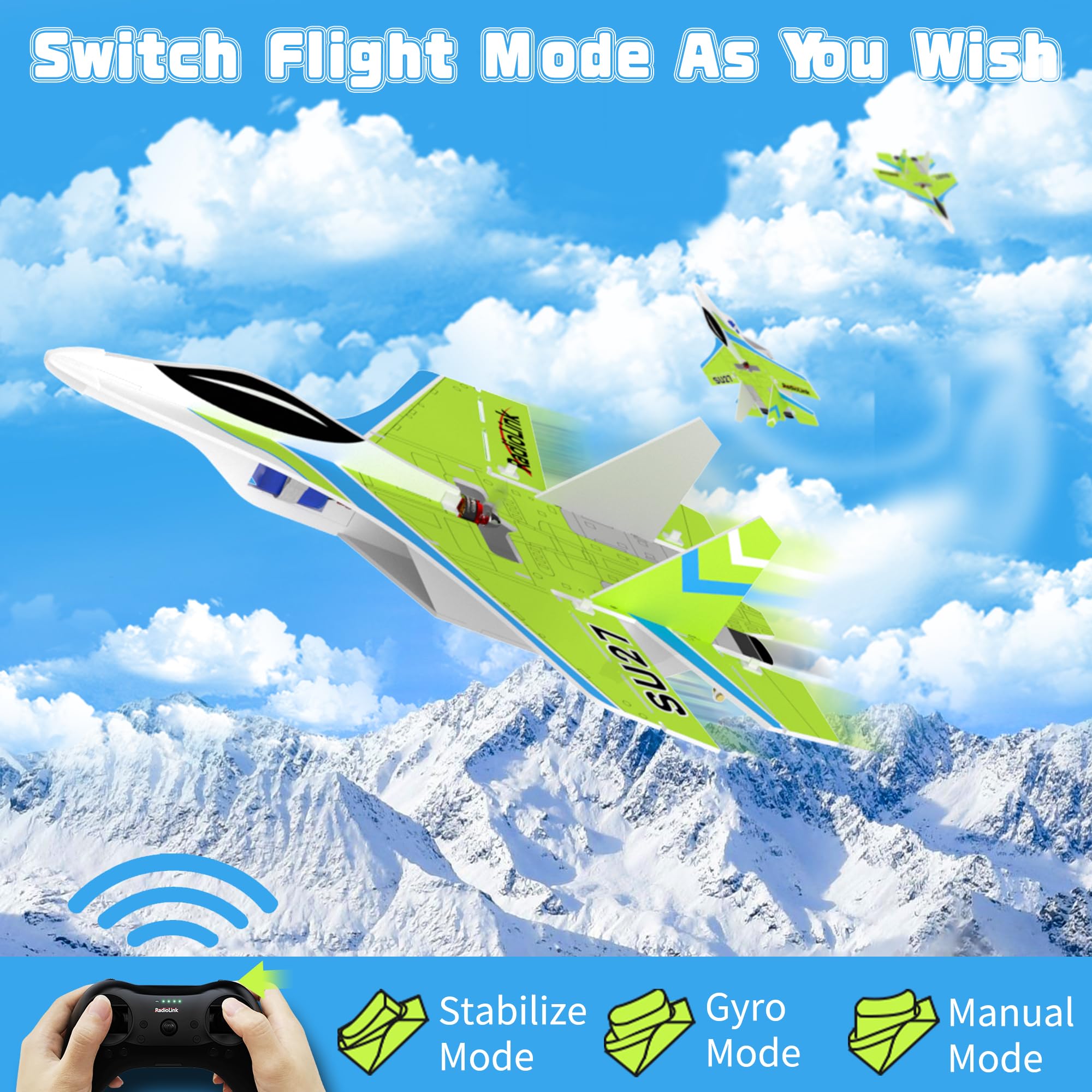 Radiolink SU27 RC Airplane Ready to Fly, 2.4GHz 3CH 2.4 Miles Long Range Aircraft, 4000KV Brushless Motor, 3 Flight Mode with T8S Transmitter & R8XM Receiver, Byme-DB FC, for Beginner or Experienced 5