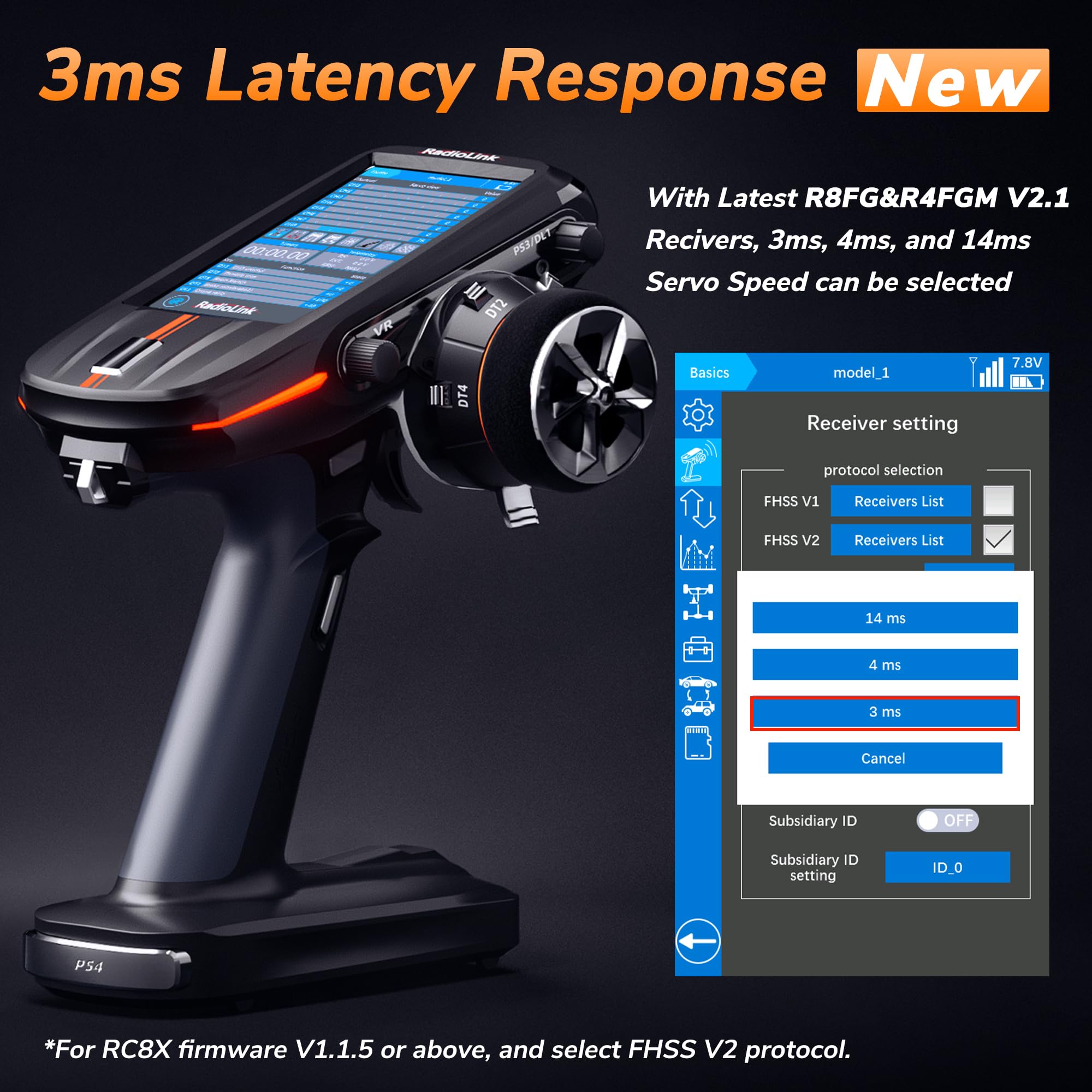 ATA HOBBY Radiolink RC8X 8CH 2.4G RC Transmitter with Newest 2*R8FG V2.1&2*R4FGM V2.1 Gyro Receivers, 600m Long Range, 200 Models for RC Crawler Drifting Cars Boats.. 3