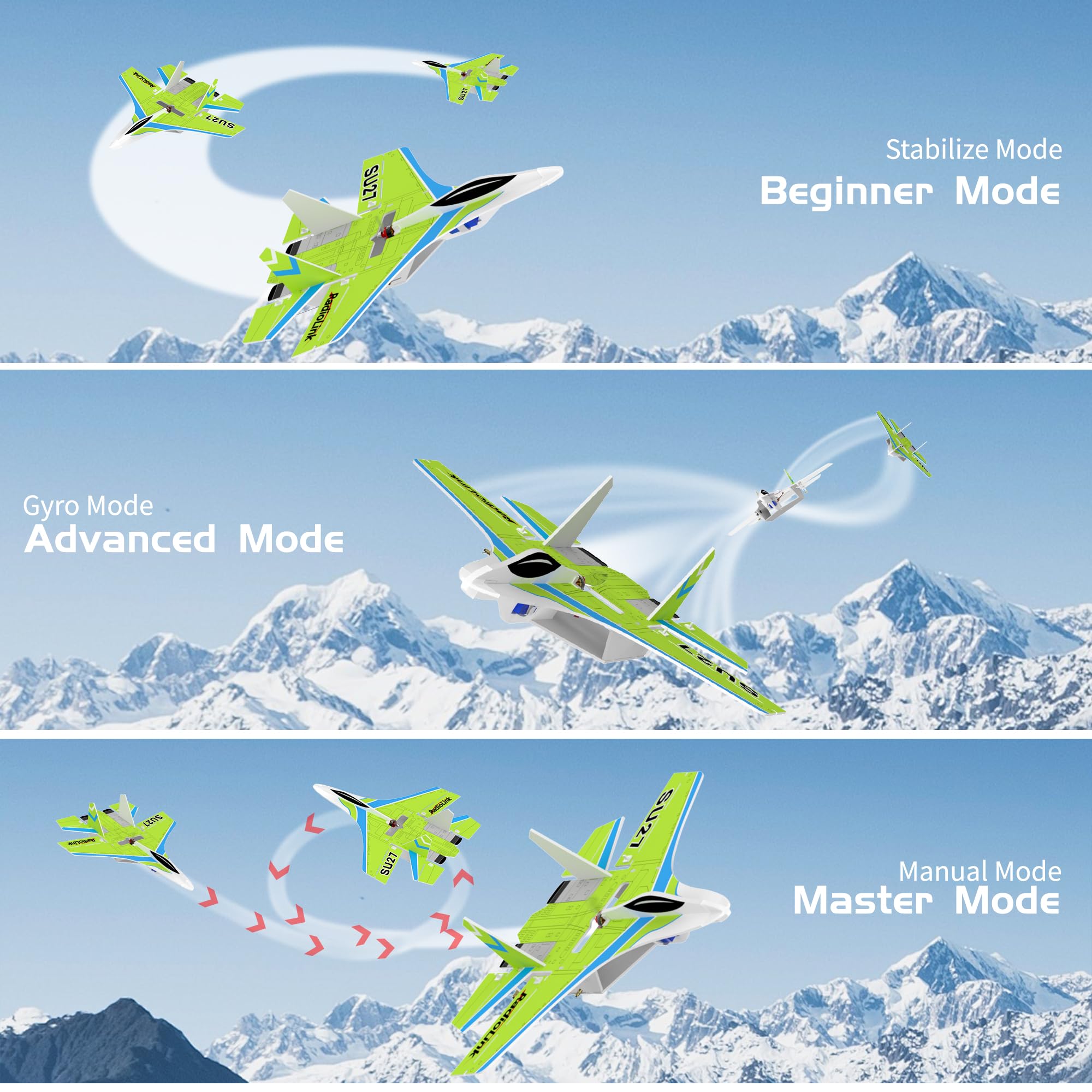 Radiolink SU27 RC Airplane Ready to Fly, 2.4GHz 3CH 2.4 Miles Long Range Aircraft, 4000KV Brushless Motor, 3 Flight Mode with T8S Transmitter & R8XM Receiver, Byme-DB FC, for Beginner or Experienced 4