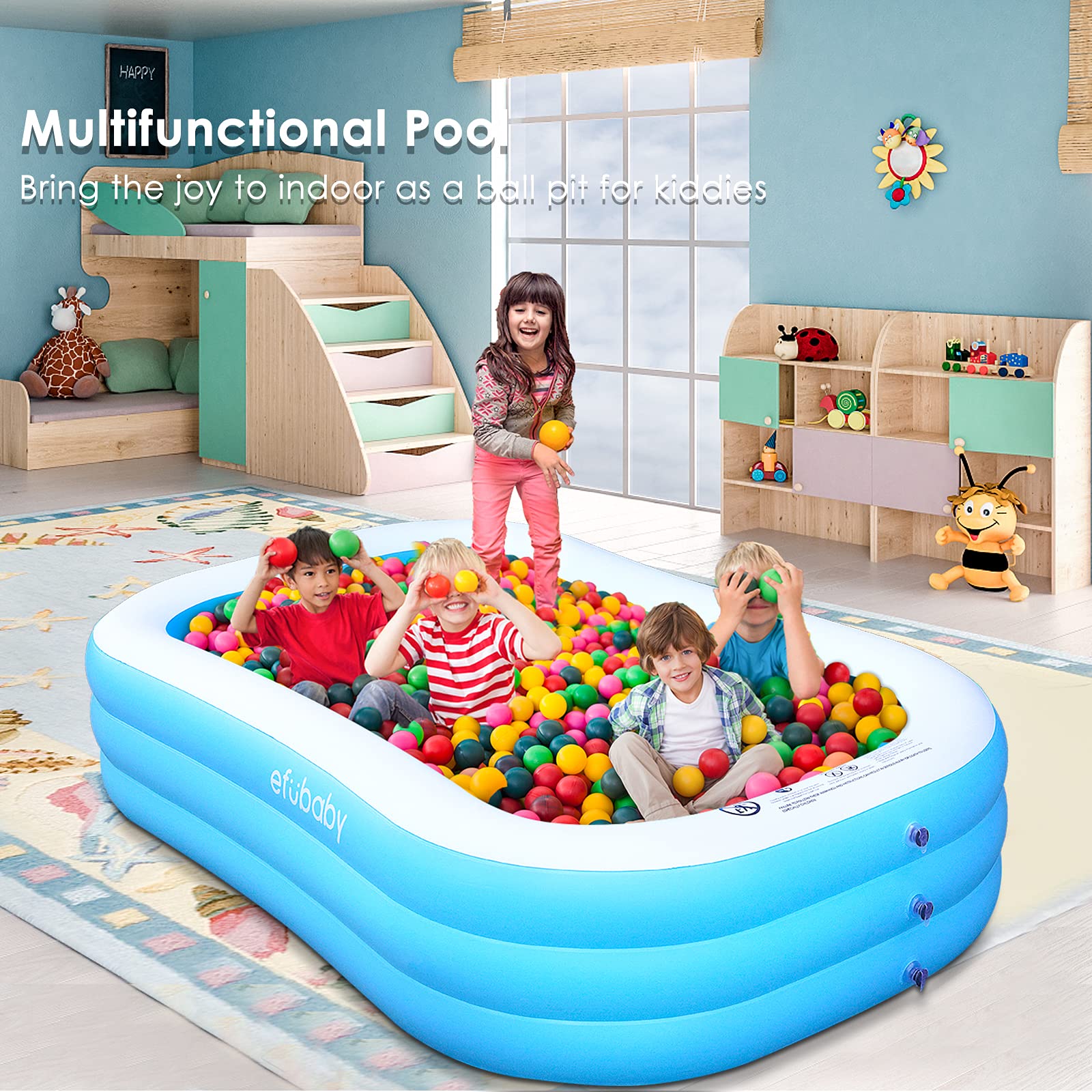 Inflatable Swimming Pool efubaby 120" X 72" X 22" Swimming Pools Blow up Pool Full Sized Inflatable Pools Toddler Pool Family Pool for Adults Kids Age 3 +Pool for Backyard Pools Kiddie Pool Light Blue 4